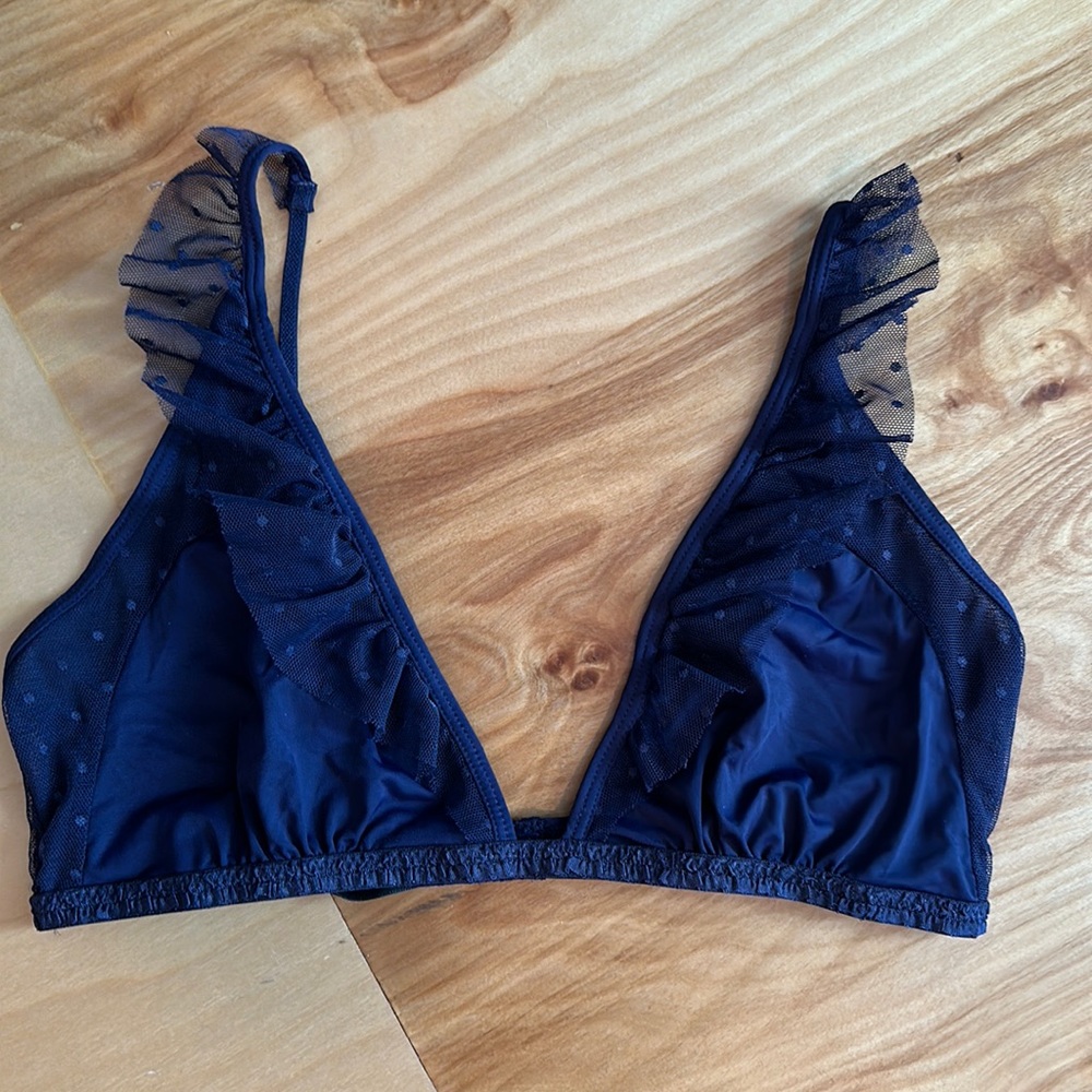 BootayBag Navy Blue Ruffle Polka Dot Bralette